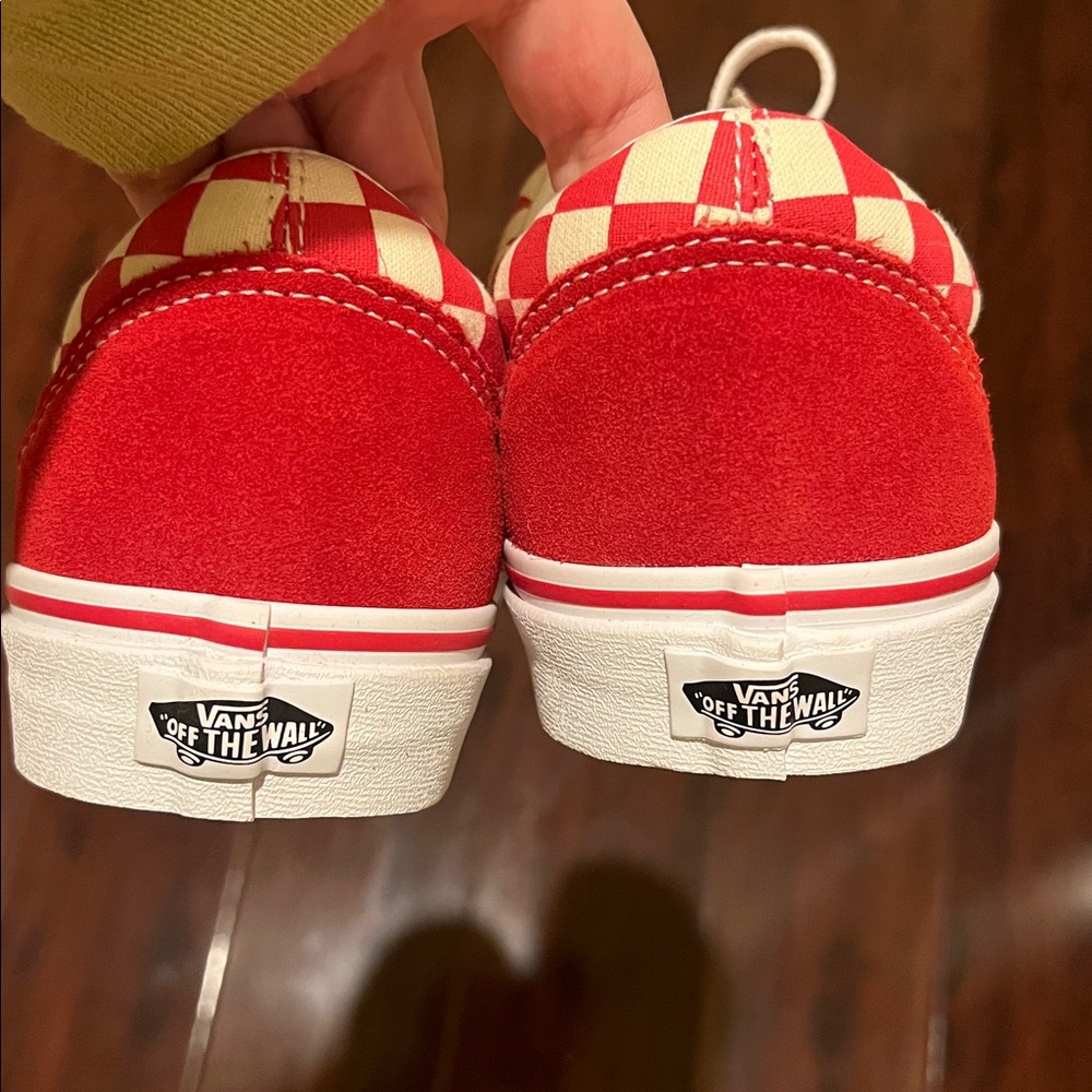 Vans Old Skool Checkerboard Shoe. Bold Red and White Sneakers